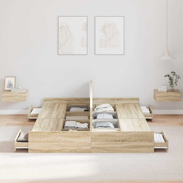 Krevet s ladicama Sonoma hrast 135 x 190 cm Konstruirano drvo - Smeđa / 135 x 190 cm