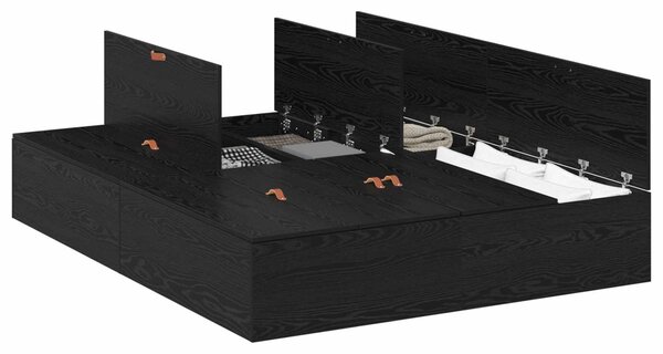 Krevet s ladicama Crni hrast 135 x 190 cm Konstruirano drvo - Crna / 135 x 190 cm