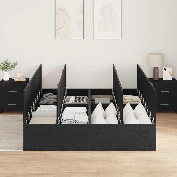 Krevet s ladicama Crni hrast 135 x 190 cm Konstruirano drvo - Crna / 135 x 190 cm