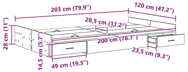 Krevet s ladicama s uzglavljem Umjetnički hrast 120 x 200 cm - Smeđa / 120 x 200 cm