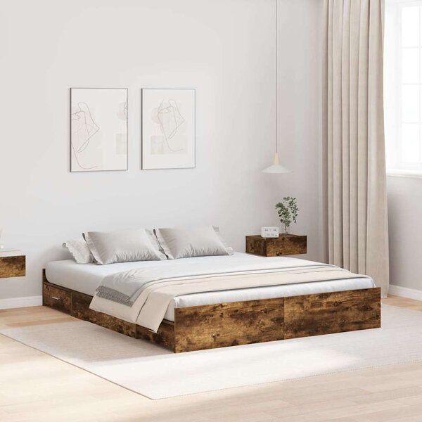 Krevet s ladicama Dimljeni hrast 140 x 200 cm Konstruirano drvo - Smeđa / 140 x 200 cm