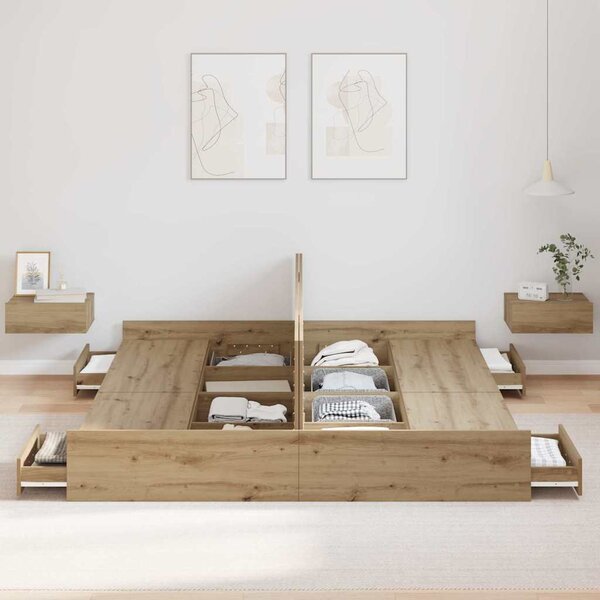 Krevet s ladicama s uzglavljem Umjetnički hrast 180 x 200 cm - Smeđa / 180 x 200 cm