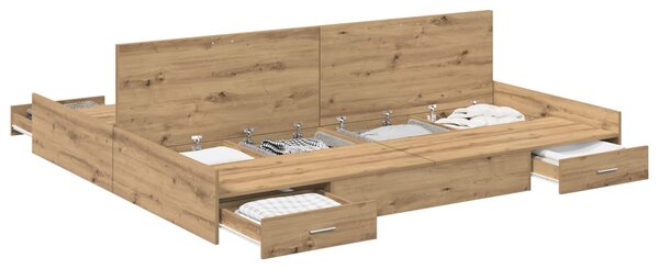 Krevet s ladicama s uzglavljem Umjetnički hrast 180 x 200 cm - Smeđa / 180 x 200 cm