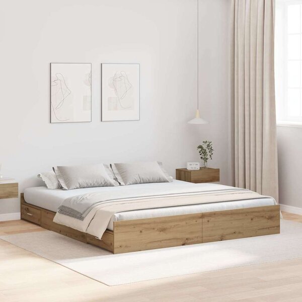 Krevet s ladicama s uzglavljem Umjetnički hrast 180 x 200 cm - Smeđa / 180 x 200 cm