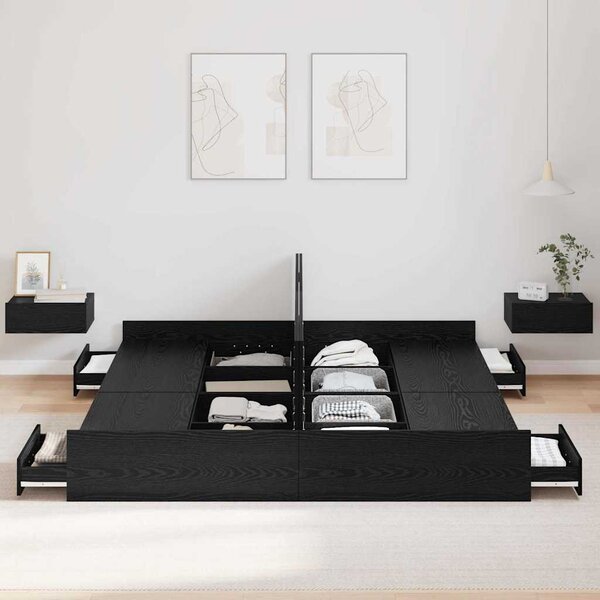 Krevet s ladicama Crni hrast 180 x 200 cm Konstruirano drvo - Crna / 180 x 200 cm