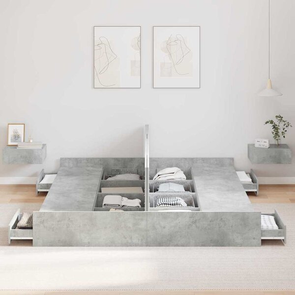 Krevet s ladicama Betonski sivi 180 x 200 cm Konstruirano drvo - Siva / 180 x 200 cm