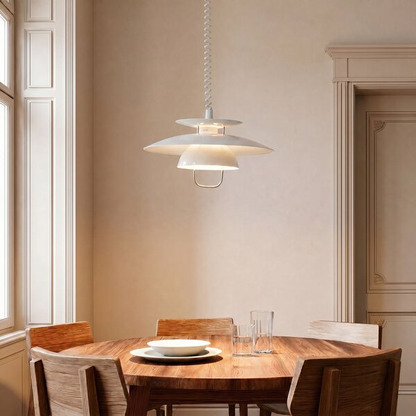 Lindby viseća lampa Nadija, bijela, 43 cm, podesiva po visini, E27, prigušiva, Bijela, Kuhinja, Metal