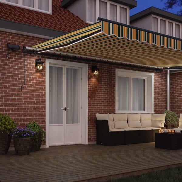 Skrovita tenda S LED lampica Zelena i žuta 500 ×300 cm tkanina - Zelena / 500 ×300 cm