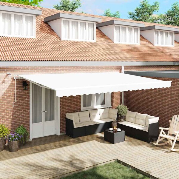 Skrovita tenda Bijelo 500 × 300 cm Poliester i metal - Bijela / 500 × 300 cm