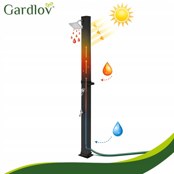 Vanjski uspravni solarni tuš 40l i slavina 216cm crna 360°