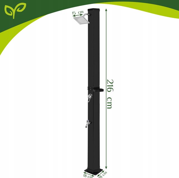 Vanjski uspravni solarni tuš 40l i slavina 216cm crna 360°
