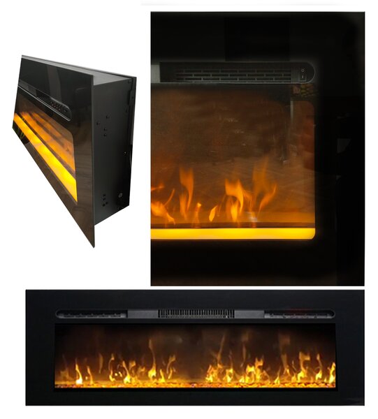 Dekorativni električni kamin, ElectricSun Paula GLASS XS, zidni, podni i ugradbeni, s grijanjem, s plamenom u 10 boja, sa zvukom i mobilnom aplikacijo