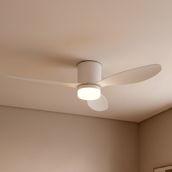 Lucande LED stropni ventilator Kayu, bijeli, DC, tihi, Ø 132 cm, Bijela, Dnevni boravak/blagovaonica, Plastika