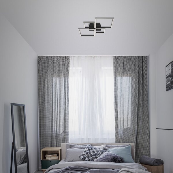 Briloner LED stropna svjetiljka Frame, step dim, 4 žarulje crna, prigušiva, Crno, Dnevni boravak/blagovaonica, Metal, Strop s više plamena
