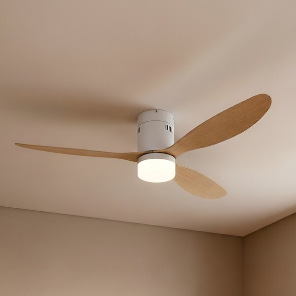Lucande LED stropni ventilator Kayu, bijela/drvena, DC, 132 cm, Drvo, Dnevni boravak/blagovaonica, Plastika