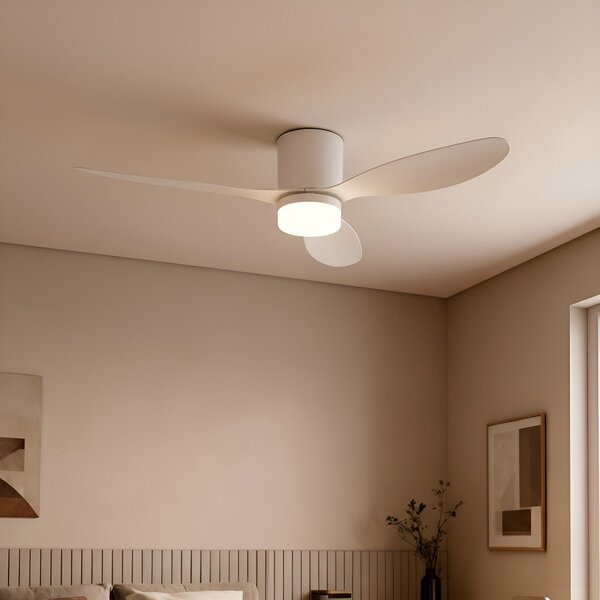 Lucande LED stropni ventilator Kayu, bijeli, DC, tihi, Ø 132 cm, Bijela, Dnevni boravak/blagovaonica, Plastika