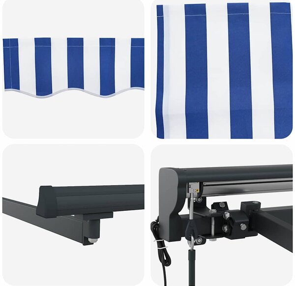 Skrovita tenda Plava i bijela 400 × 300 cm Poliester i aluminij - Plava / 400 × 300 cm