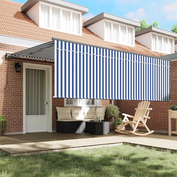 Skrovita tenda Plava i bijela 400 × 300 cm Poliester i aluminij - Plava / 400 × 300 cm
