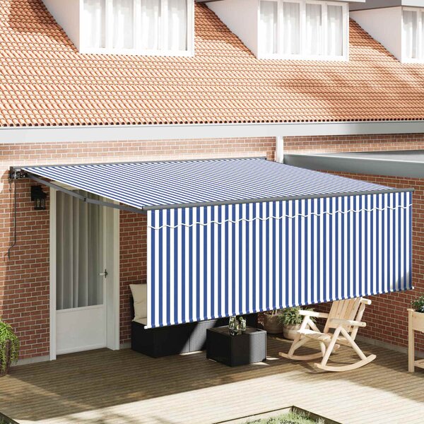 Skrovita tenda Plava i bijela 400 × 300 cm Poliester i aluminij - Plava / 400 × 300 cm