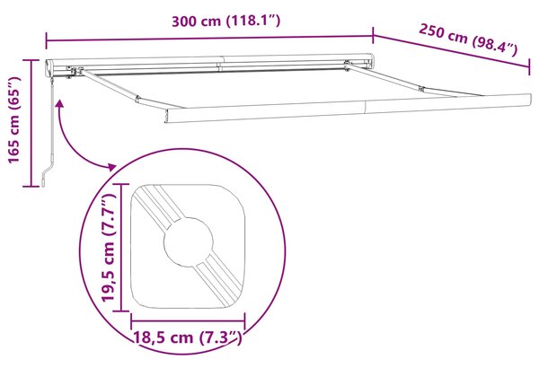 Skrovita tenda Crna 300 x 250 cm Tkanina i Metal - Crna / 300 x 250 cm
