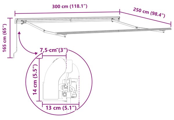 Nadstrešnica Crna 300 x 250 x 165 cm Poliester - Crna / 300 x 250 x 165 cm
