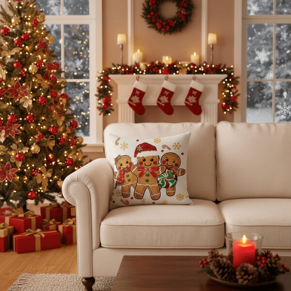 Božićna ukrasna jastučnica GINGERJOY 45x45 cm, bež boje
