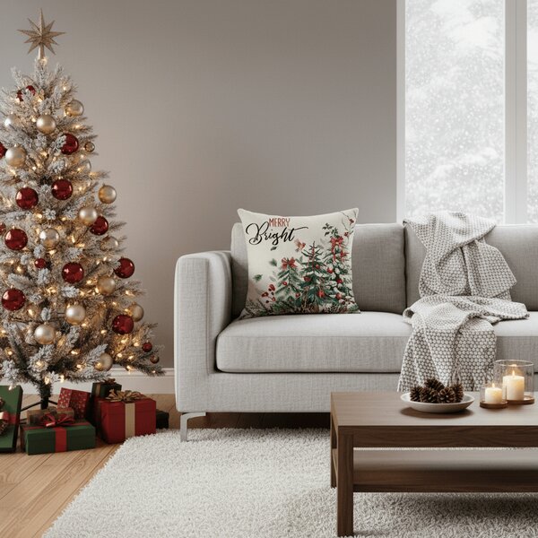 Božićna ukrasna jastučnica HOLLY CHARM 45x45 cm, bež