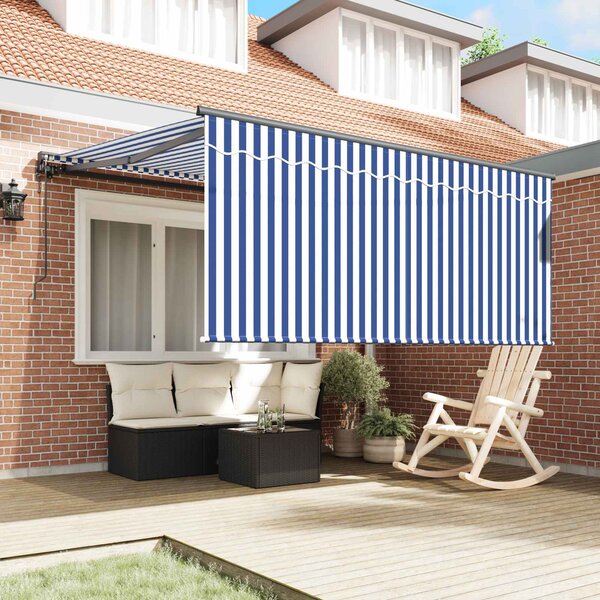 Skrovita tenda Plava i bijela 300 x 250 cm Poliester i aluminij - Plava / 300 x 250 cm