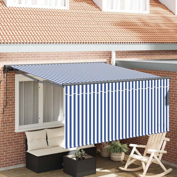 Skrovita tenda Plava i bijela 300 x 250 cm Poliester i aluminij - Plava / 300 x 250 cm