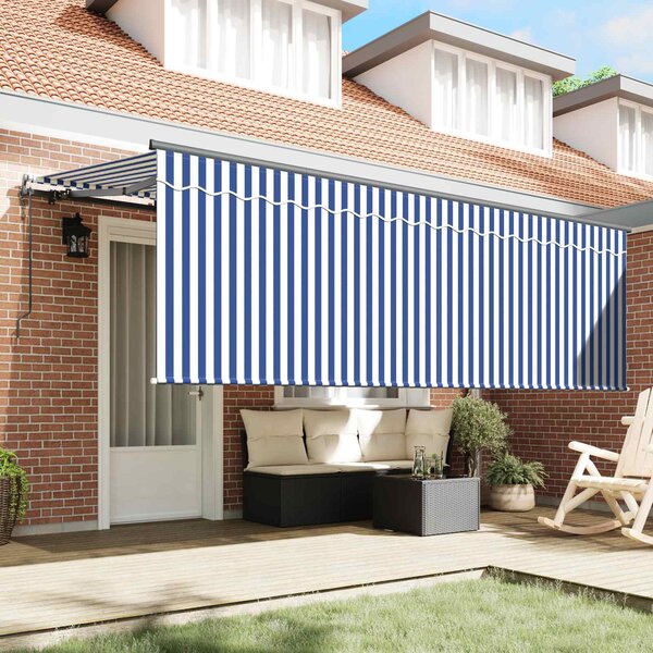 Skrovita tenda Plava i bijela 350 x 200 cm Poliester i aluminij - Plava / 350 x 200 cm