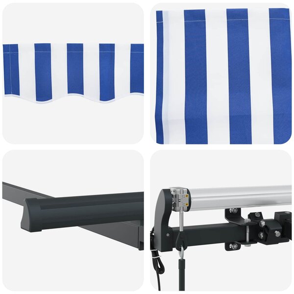 Skrovita tenda Plava i bijela 350 x 200 cm Poliester i aluminij - Plava / 350 x 200 cm