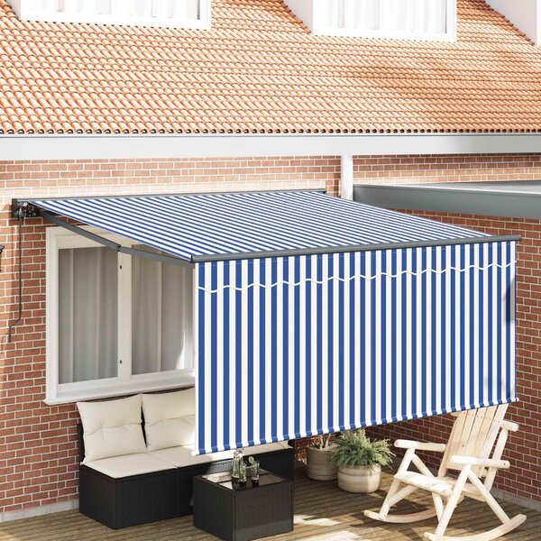 Skrovita tenda Plava i bijela 350 x 250 cm Poliester i aluminij - Plava / 350 x 250 cm