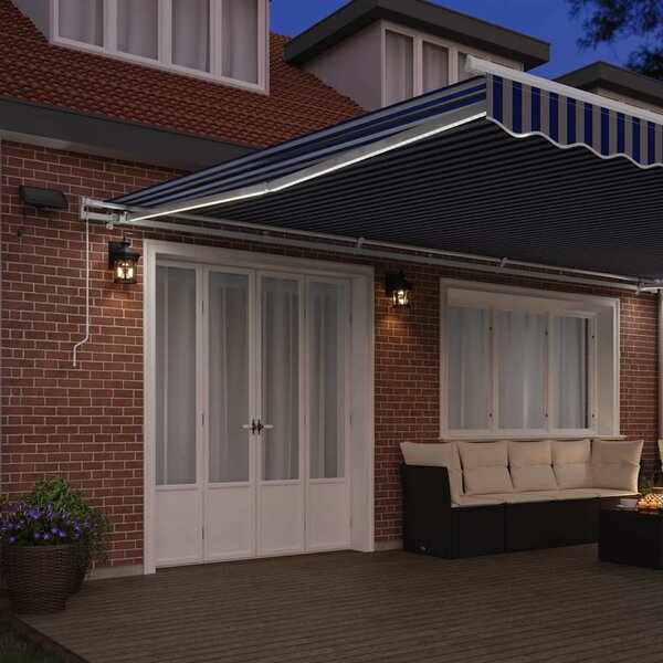 Skrovita tenda Plava i bijela 600 × 300 cm Poliester i aluminij - Plava / 600 × 300 cm