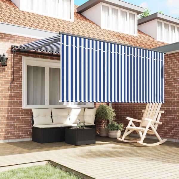 Skrovita tenda Plava i bijela 350 x 250 cm Poliester i aluminij - Plava / 350 x 250 cm