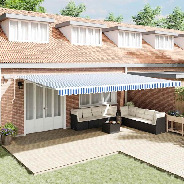 Skrovita tenda Plava i bijela 600 × 300 cm Poliester i aluminij - Plava / 600 × 300 cm