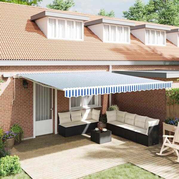 Skrovita tenda Plava i bijela 500 × 300 cm Poliester i aluminij - Plava / 500 × 300 cm