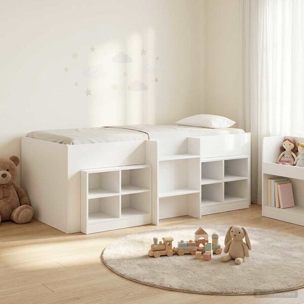 Loft krevet s ormarom s policom 3 pcs Bijela Konstruirano drvo - Bijela / 75 x 190 cm