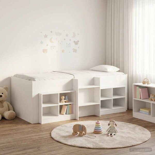 Loft krevet s ormarom s policom 3 pcs Bijela Konstruirano drvo - Bijela / 75 x 190 cm