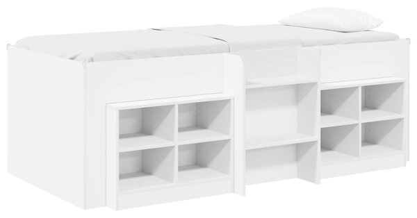 Loft krevet s ormarom s policom 3 pcs Bijela Konstruirano drvo - Bijela / 75 x 190 cm