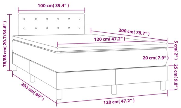 Krevet box spring s madracem LED smeđesivi 120 x 200 cm tkanina - Tupe / 120 x 200 cm
