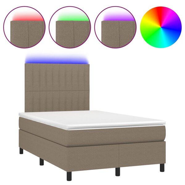 Krevet box spring s madracem LED smeđesivi 120 x 200 cm tkanina - Tupe / 120 x 200 cm