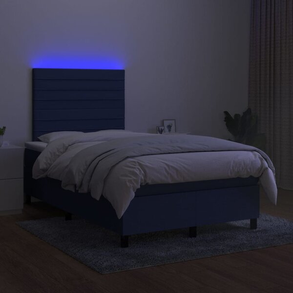 Krevet box spring s madracem LED plavi 120 x 200 cm od tkanine - Plava / 120 x 200 cm