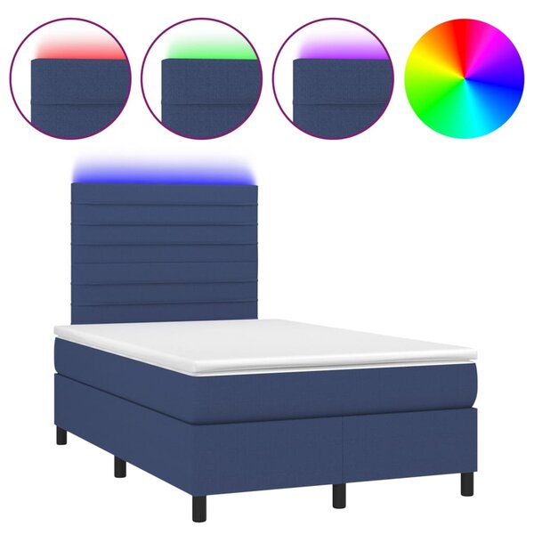 Krevet box spring s madracem LED plavi 120 x 200 cm od tkanine - Plava / 120 x 200 cm