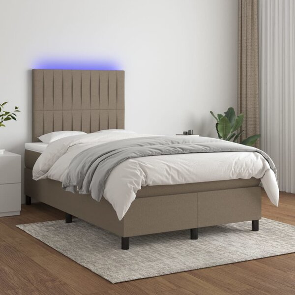Krevet box spring s madracem LED smeđesivi 120 x 200 cm tkanina - Tupe / 120 x 200 cm