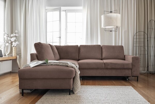 Smeđa sklopiva kutna garnitura od samta (s lijevim kutom) Lofty Lilly – Miuform