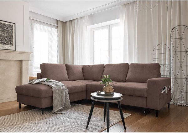Smeđa sklopiva kutna garnitura od samta (s lijevim kutom) Lofty Lilly – Miuform