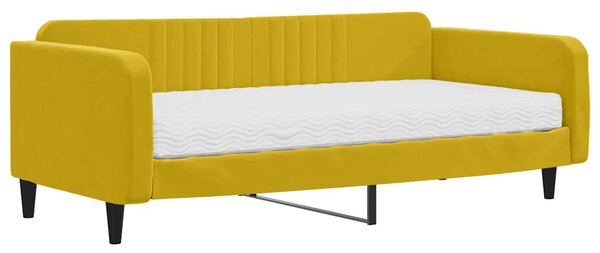 Dnevni krevet s madracem žuti 100 x 200 cm baršunasti - Žuta / 100 x 200 cm