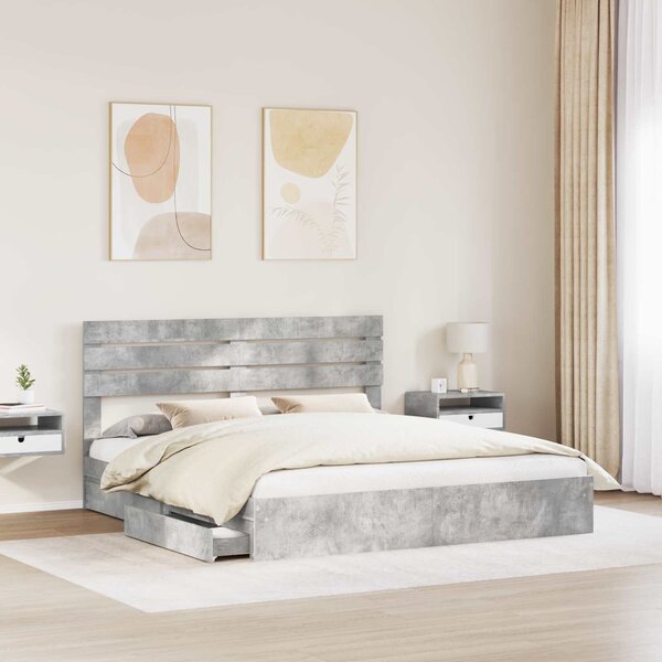 Krevet s od storage s uzglavljem Betonski sivi 180 x 200 cm - Siva / 180 x 200 cm