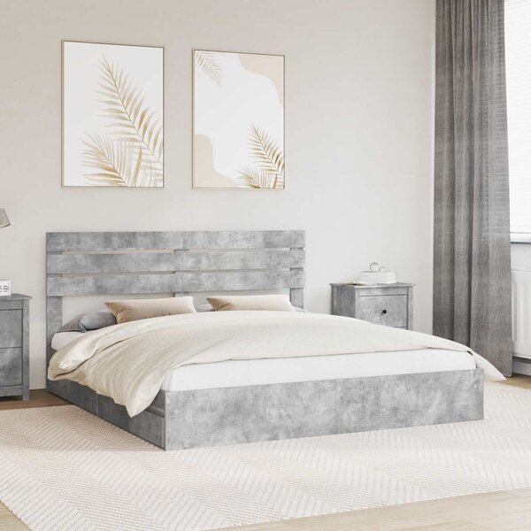 Krevet s od storage s uzglavljem Betonski sivi 180 x 200 cm - Siva / 180 x 200 cm