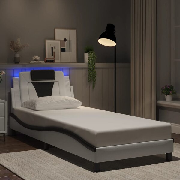 Okvir kreveta Viana s LED-om bez madraca bijelo-crni 90x190 cm - Bijela / 90 x 190 cm